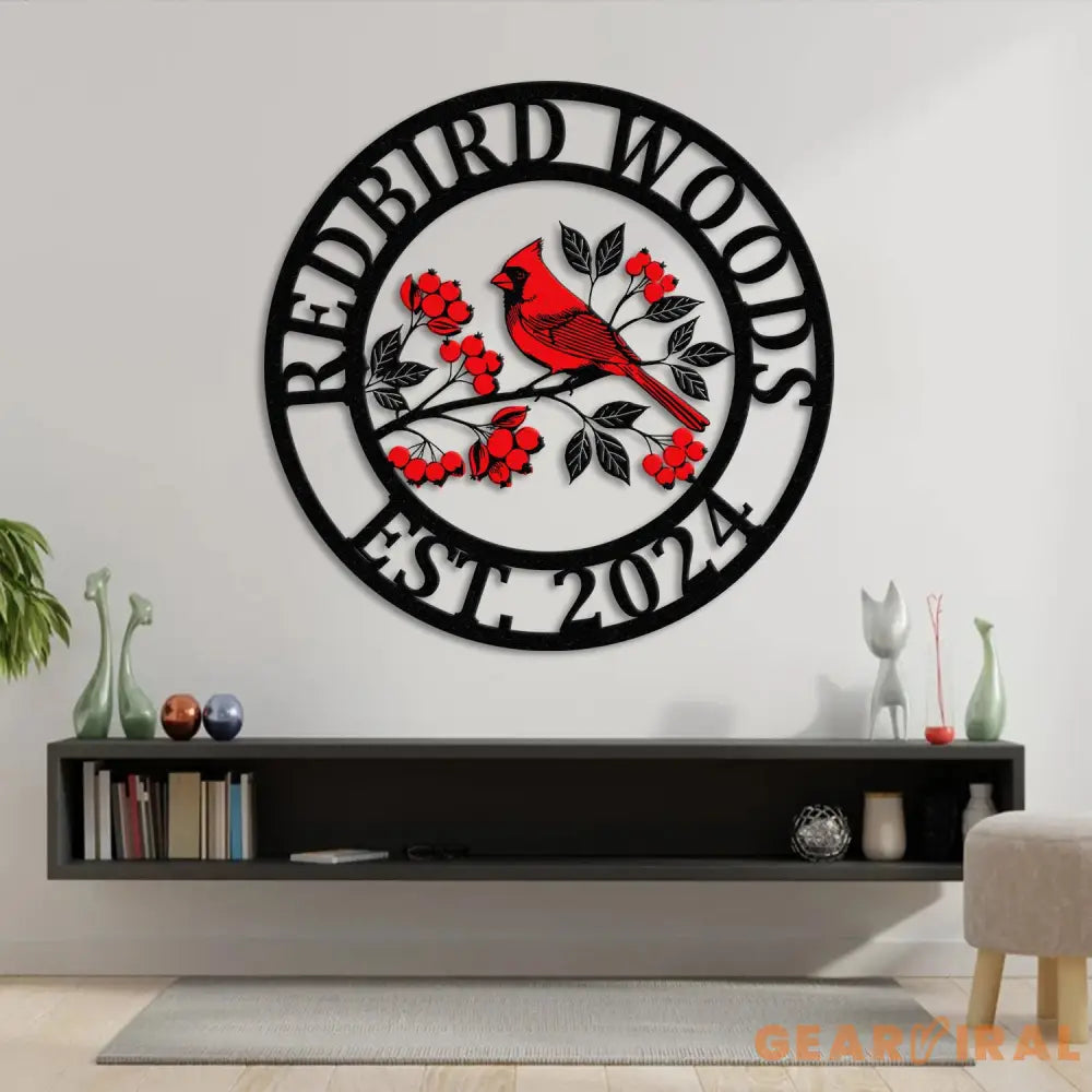 Personalized Cardinal On A Branch Metal Sign Custom Cardinal Bird Decor Outdoor Garden Sign Family Name Wall Decor