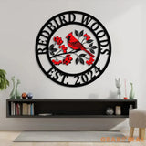 Personalized Cardinal On A Branch Metal Sign Custom Cardinal Bird Decor Outdoor Garden Sign Family Name Wall Decor