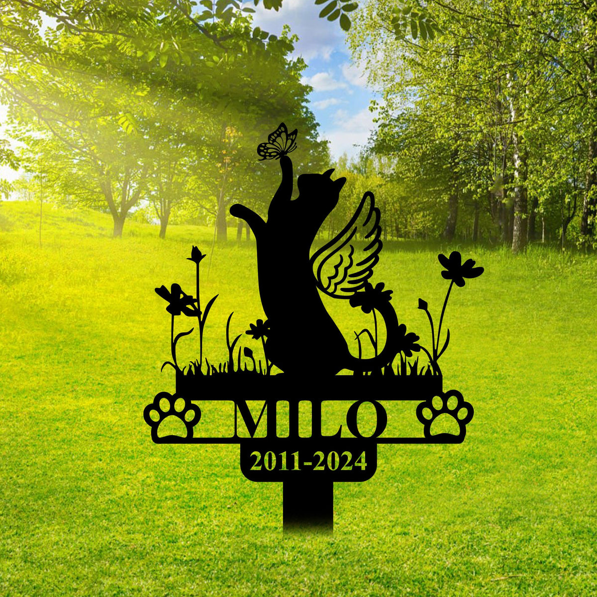 Personalized Cat Memorial Garden Stake - Cat with Wings and Butterfly Stake - Cat Lover - Loss of Cat Grave Marker | GearViral