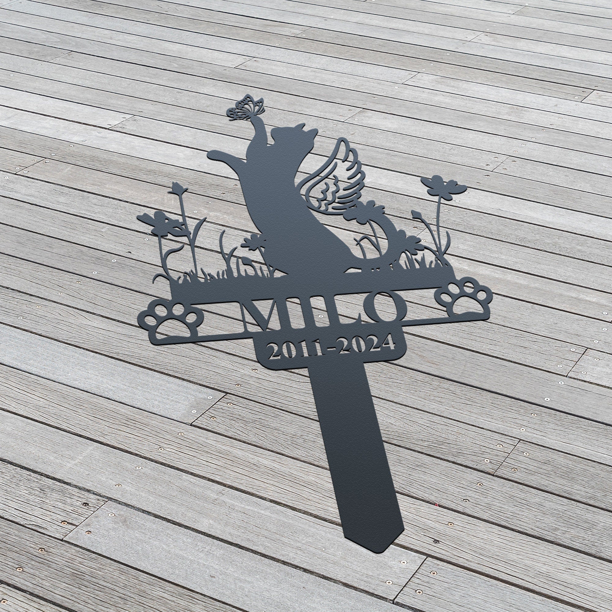 Personalized Cat Memorial Garden Stake - Cat with Wings and Butterfly Stake - Cat Lover - Loss of Cat Grave Marker | GearViral