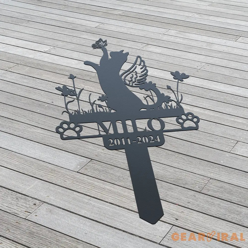 Personalized Cat Memorial Garden Stake - Cat with Wings and Butterfly Stake - Cat Lover - Loss of Cat Grave Marker