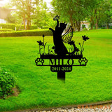 Personalized Cat Memorial Garden Stake - Cat with Wings and Butterfly Stake - Cat Lover - Loss of Cat Grave Marker
