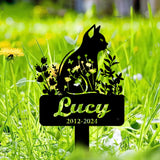 Personalized Cat Memorial Stake - Cat Garden Stake - Custom Cat Cemetery Stake - Cat Metal Grave Marker with Flowers | GearViral