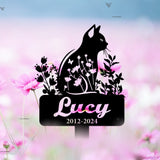 Personalized Cat Memorial Stake - Cat Garden Stake - Custom Cat Cemetery Stake - Cat Metal Grave Marker with Flowers | GearViral