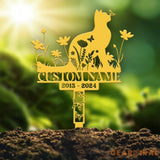 Personalized Cat Memorial Stake Custom Metal Grave Marker with Flower Cat Cemetery Stake Loss of Cat Sympathy Gift Cat