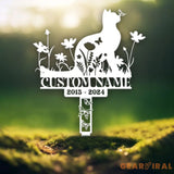 Personalized Cat Memorial Stake Custom Metal Grave Marker with Flower Cat Cemetery Stake Loss of Cat Sympathy Gift Cat