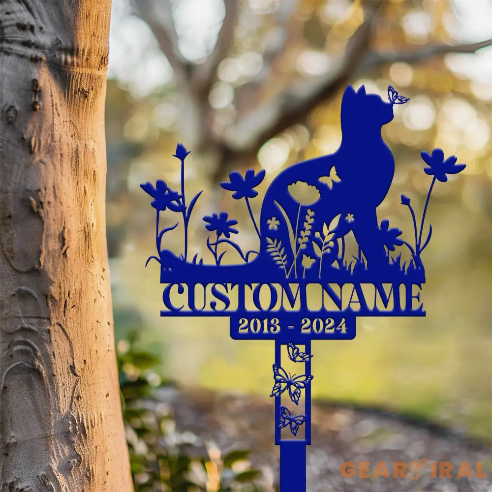 Personalized Cat Memorial Stake Custom Metal Grave Marker with Flower Cat Cemetery Stake Loss of Cat Sympathy Gift Cat