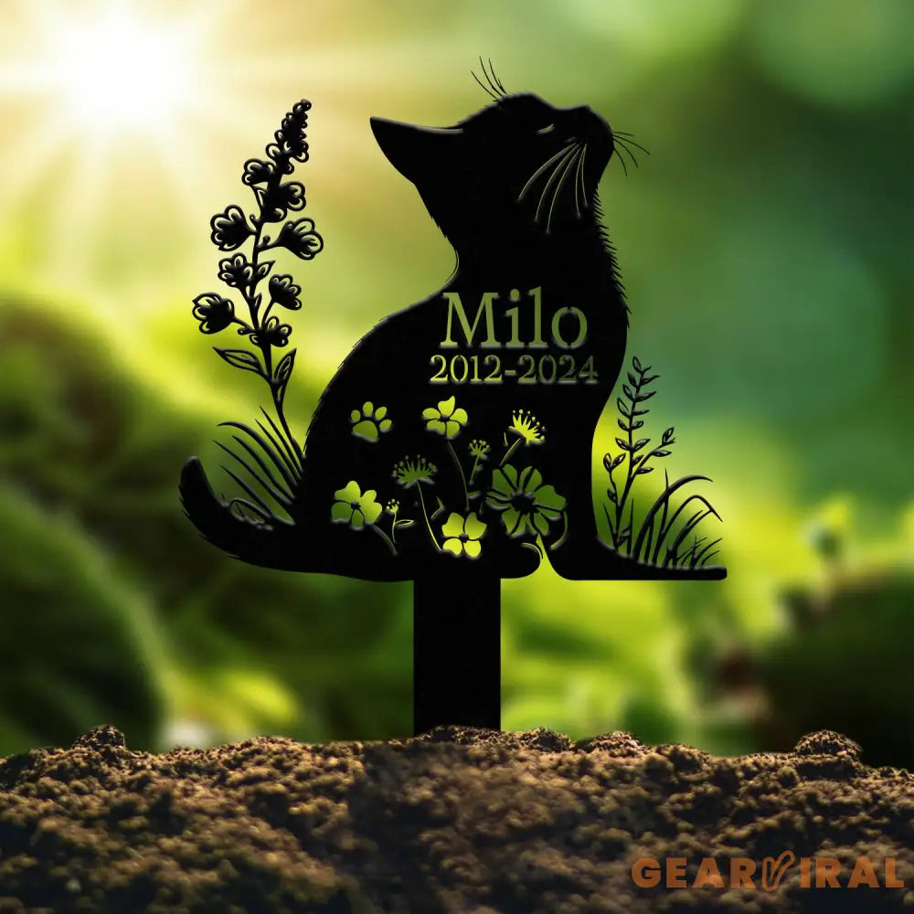 Personalized Cat Memorial Stake Custom Metal Grave Marker with Flower Cat Cemetery Stake Loss of Cat Sympathy Gift Cat