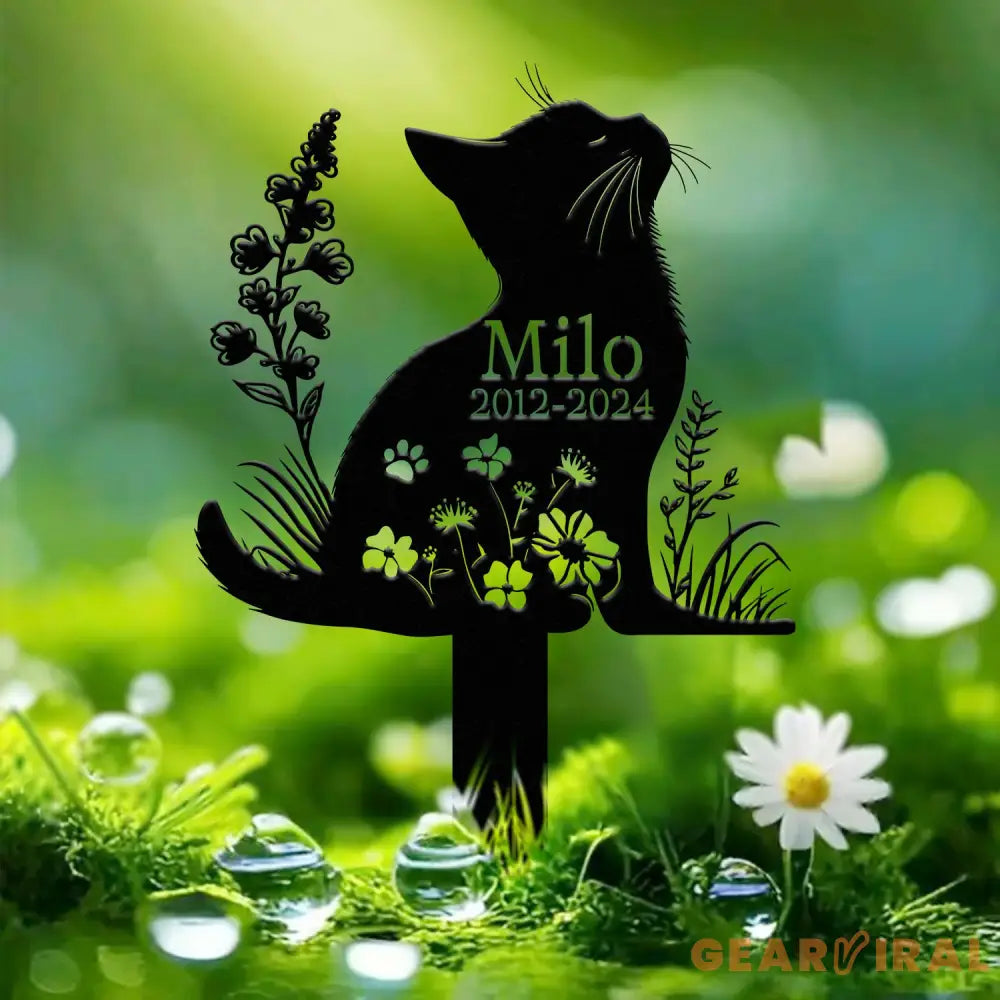 Personalized Cat Memorial Stake Custom Metal Grave Marker with Flower Cat Cemetery Stake Loss of Cat Sympathy Gift Cat