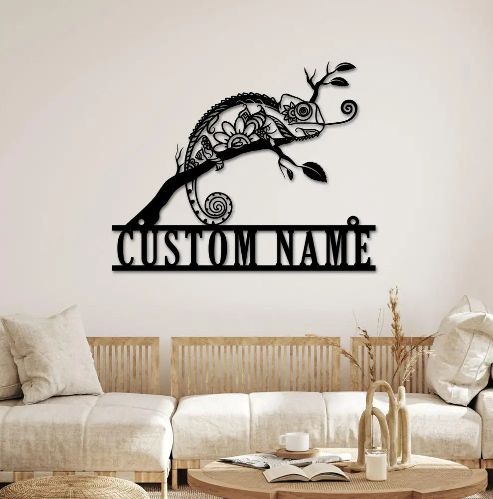 Personalized Chameleon Name Sign Home Decor Custom Chameleon Metal Wall Art LED Light Boy Girl Nursery Decoration