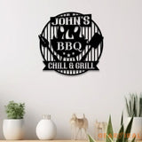 Personalized Chill & Grill Metal Sign with LED Light Metal Barbecue Sign Bar Signs BBQ Signs Outdoor Kitchen Metal