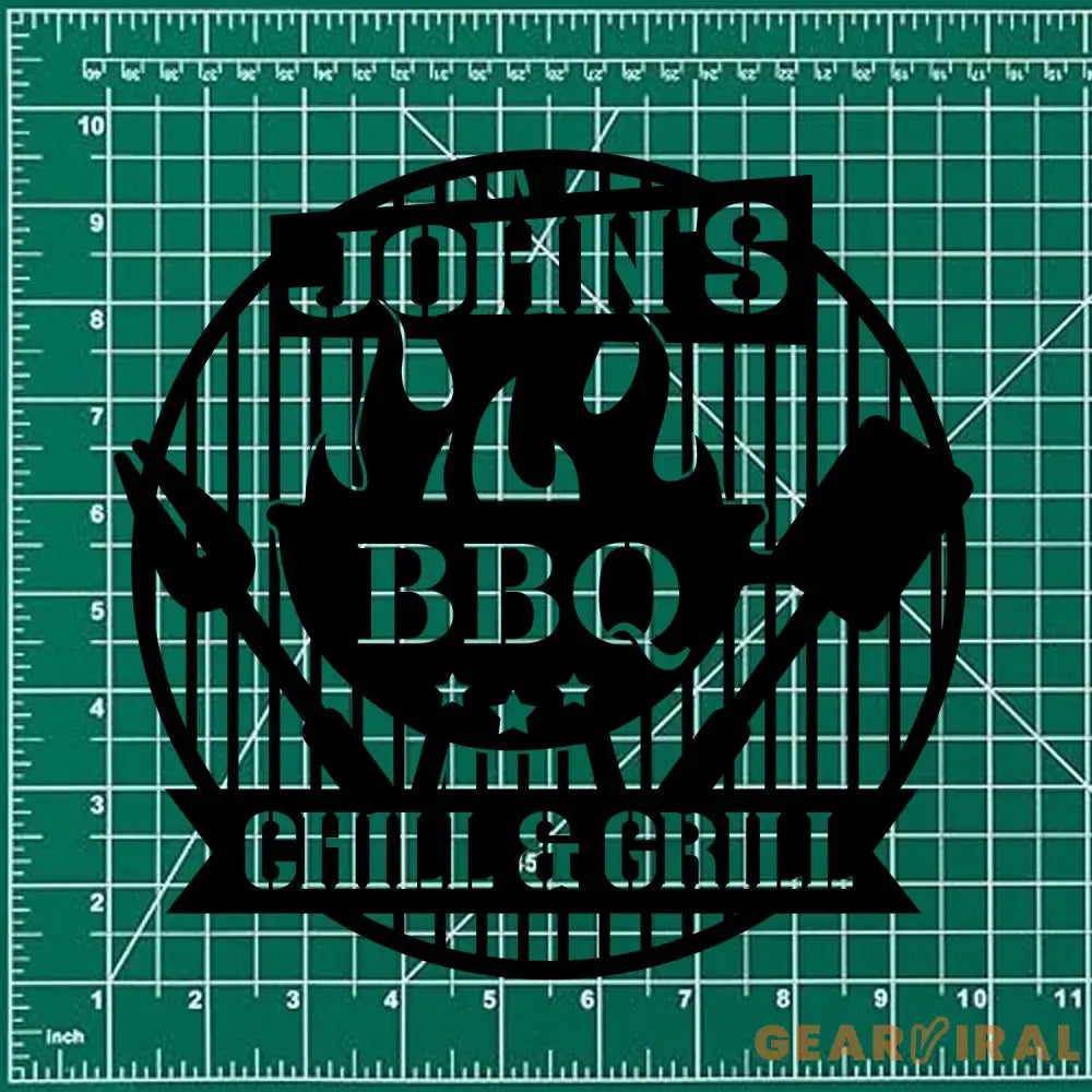 Personalized Chill & Grill Metal Sign with LED Light Metal Barbecue Sign Bar Signs BBQ Signs Outdoor Kitchen Metal