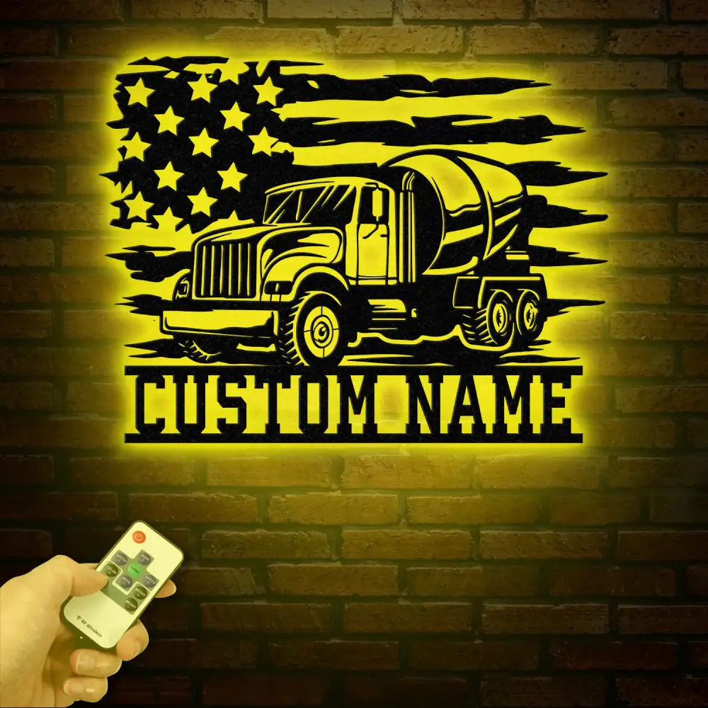 Personalized Concrete Mixer Metal Sign with Led Light – Custom Cement Truck Wall Art – Construction Worker or Trucker