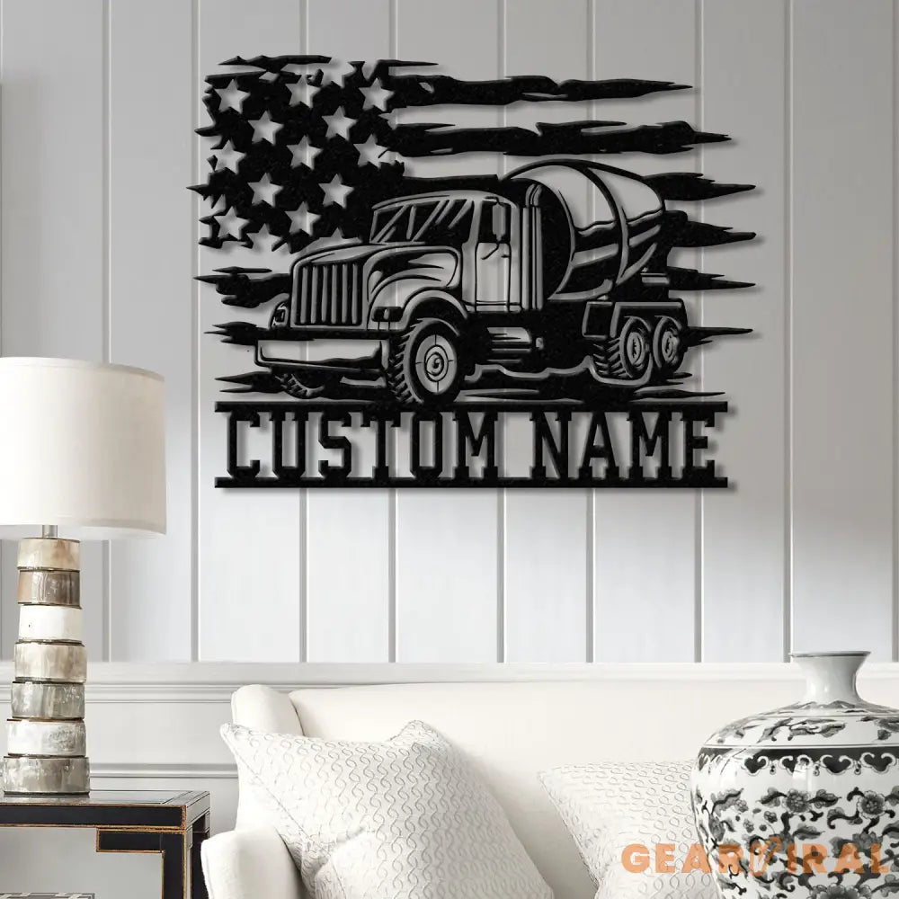Personalized Concrete Mixer Metal Sign with Led Light – Custom Cement Truck Wall Art – Construction Worker or Trucker