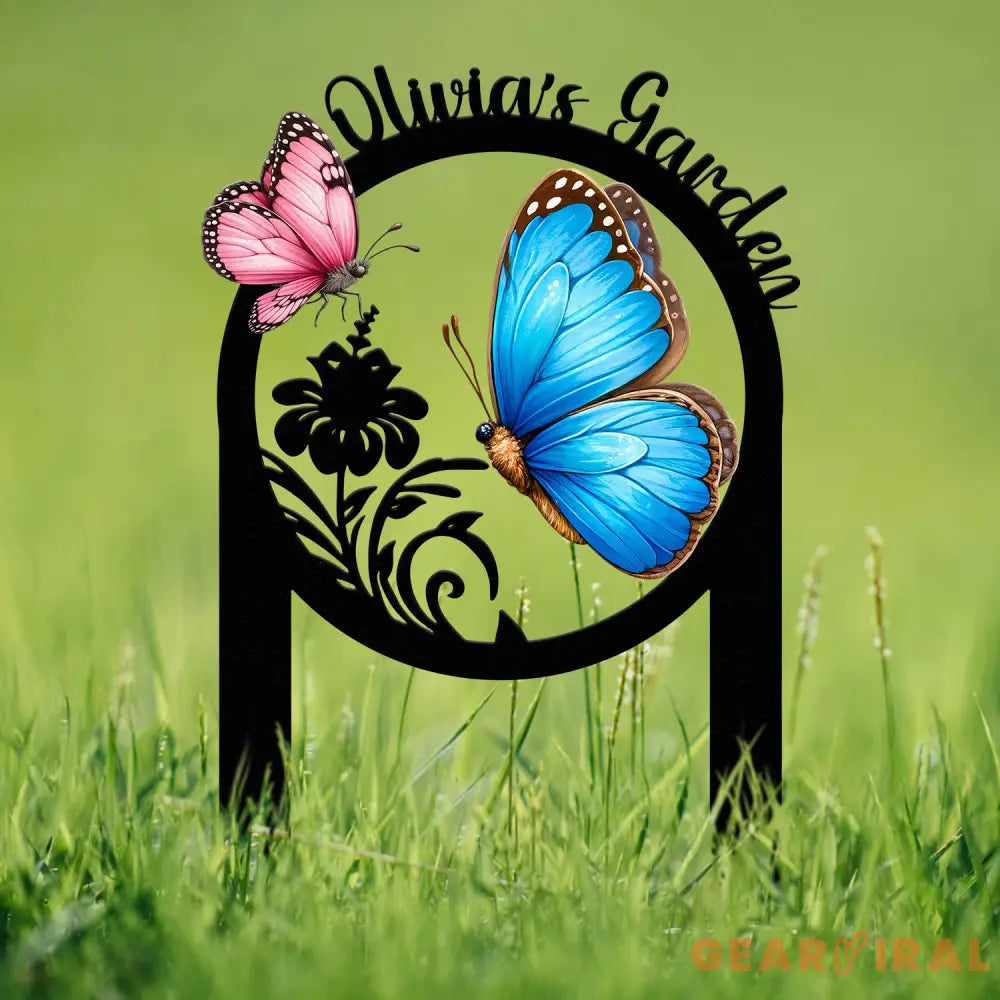 Personalized Couple Butterfly Metal Garden Stake Sign Custom Name Metal Garden Decor Yard Art Custom Metal Garden Art