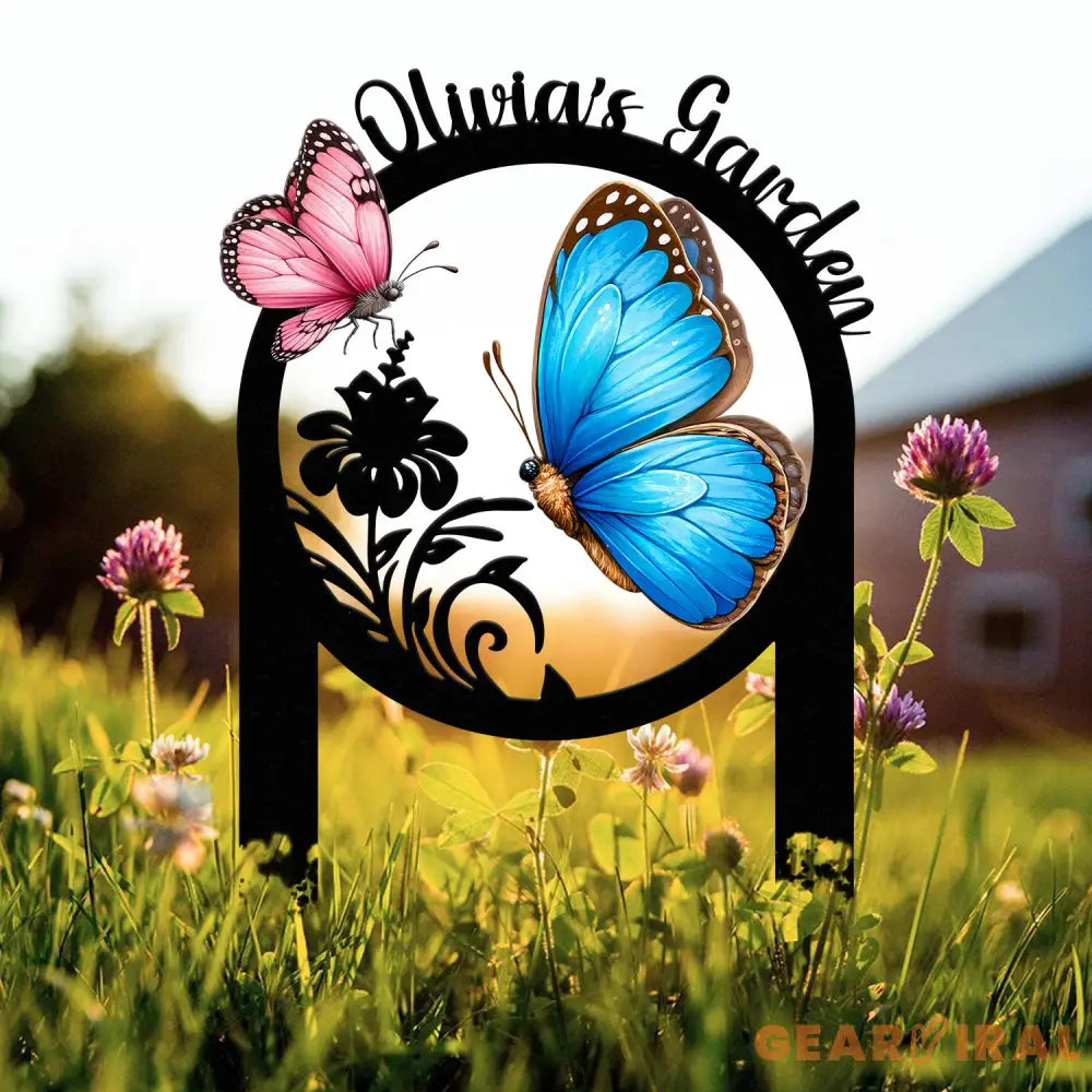 Personalized Couple Butterfly Metal Garden Stake Sign Custom Name Metal Garden Decor Yard Art Custom Metal Garden Art