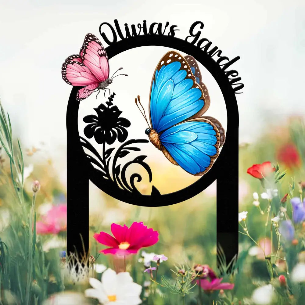 Personalized Couple Butterfly Metal Garden Stake Sign Custom Name Metal Garden Decor Yard Art Custom Metal Garden Art