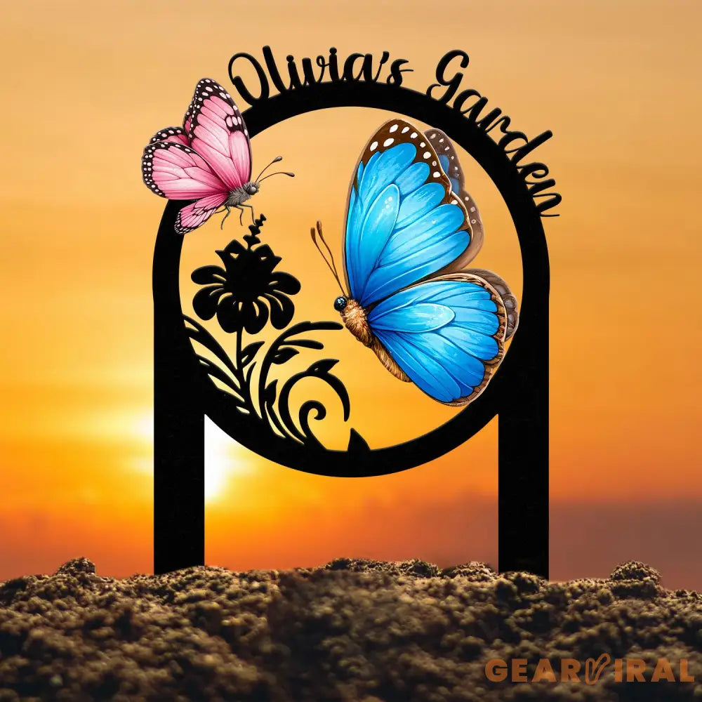 Personalized Couple Butterfly Metal Garden Stake Sign Custom Name Metal Garden Decor Yard Art Custom Metal Garden Art
