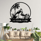 Personalized Couple Flamingo Metal Wall Art LED Lights Custom Pink Flamingo Name Sign Home Decor Nursery Decoration Birthday Housewarming | GearViral