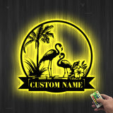 Personalized Couple Flamingo Metal Wall Art LED Lights Custom Pink Flamingo Name Sign Home Decor Nursery Decoration Birthday Housewarming | GearViral
