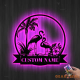 Personalized Couple Flamingo Metal Wall Art LED Lights Custom Pink Flamingo Name Sign Home Decor Nursery Decoration