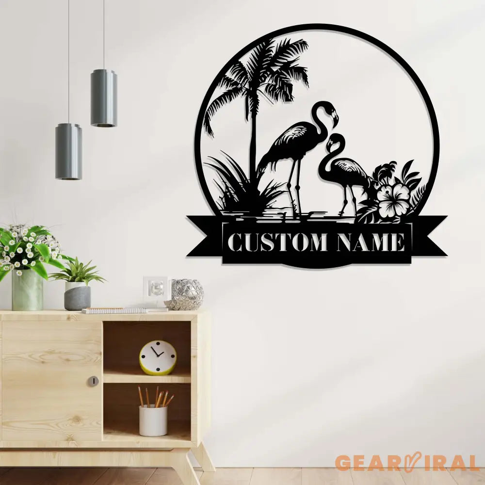 Personalized Couple Flamingo Metal Wall Art LED Lights Custom Pink Flamingo Name Sign Home Decor Nursery Decoration