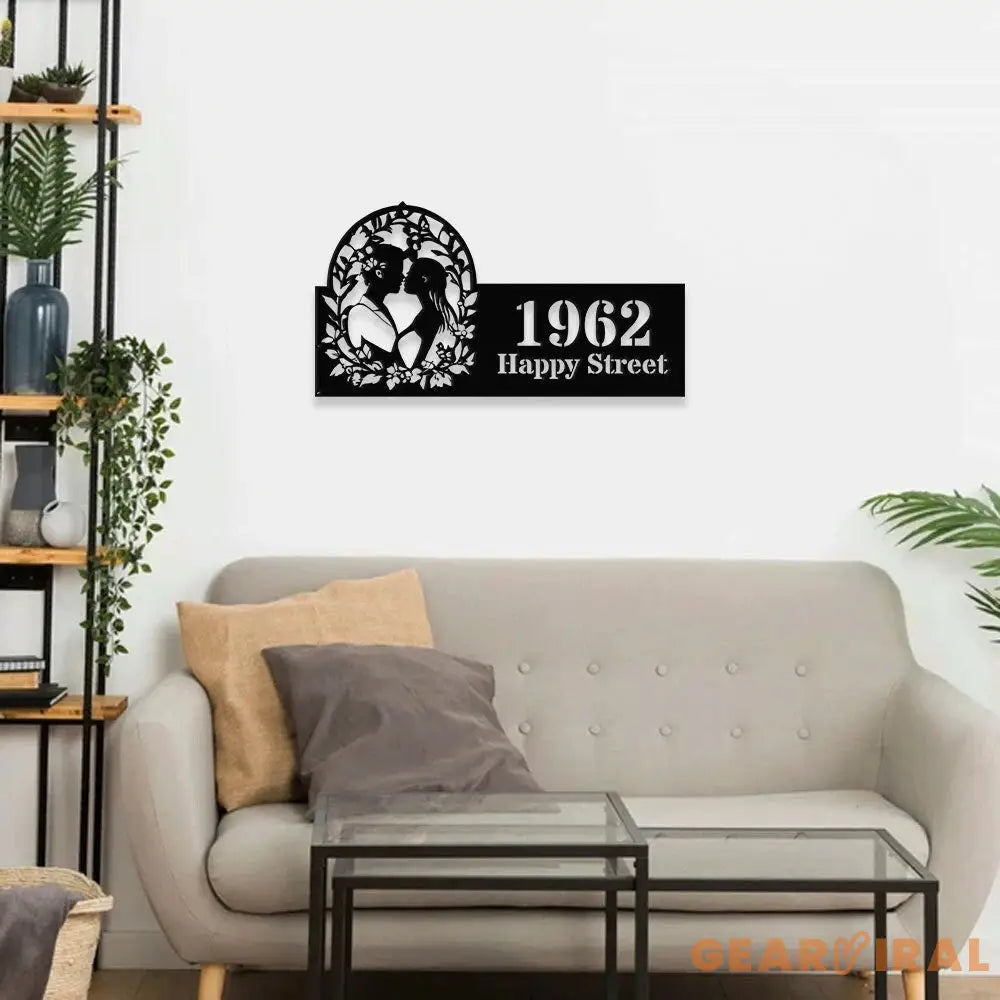 Personalized Couple Kissing Bride and Groom LED Sign - Metal Address Sign - House Number Hanging Wall Sign - Address