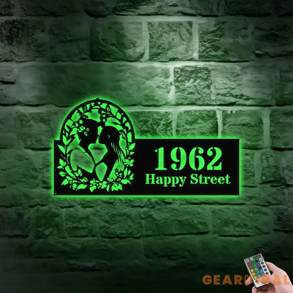 Personalized Couple Kissing Bride and Groom LED Sign - Metal Address Sign - House Number Hanging Wall Sign - Address