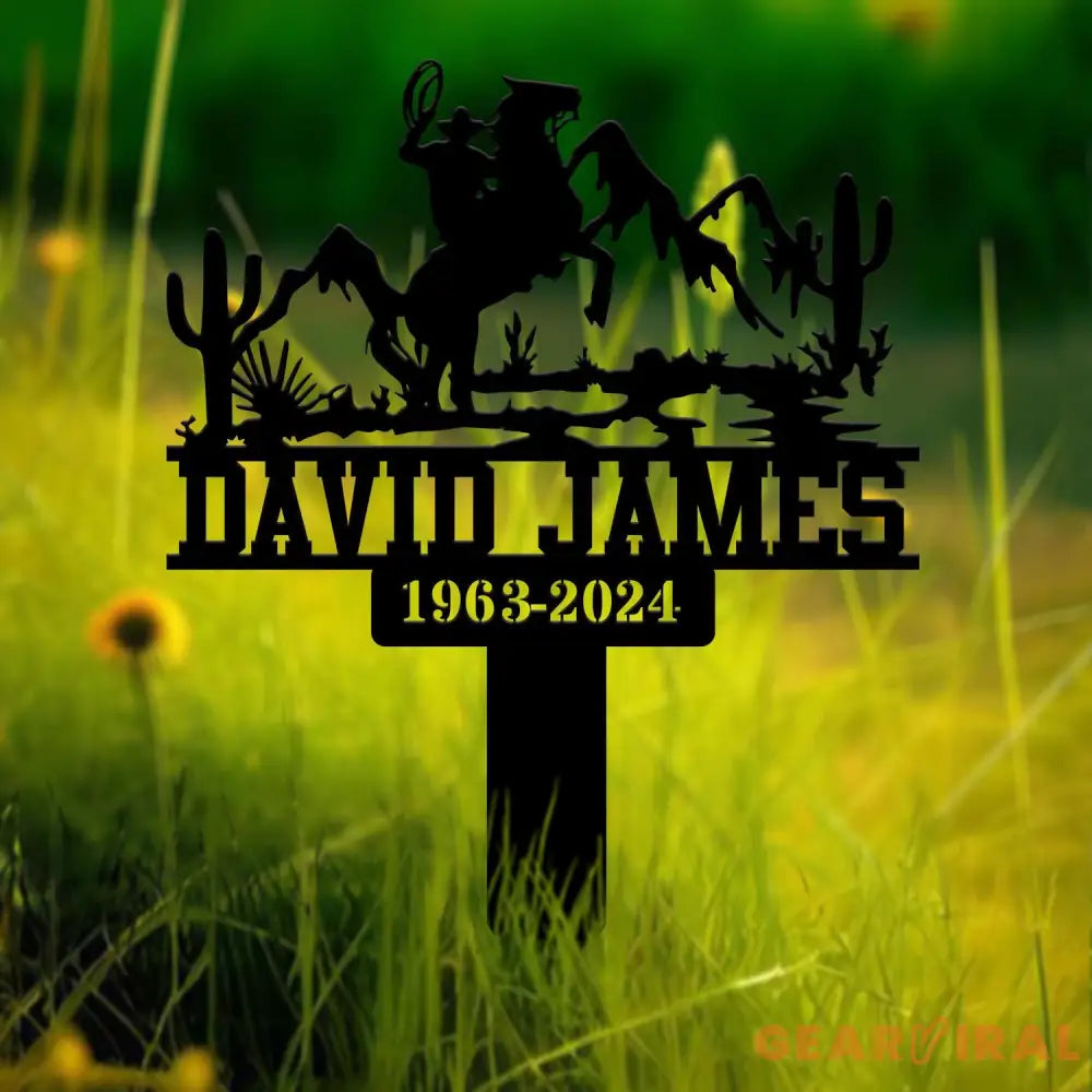 Personalized Cowboy Memorial Metal Stake Cowboy Cross Plaque Sympathy Sign Grave Marker Remembrance Stake Garden Decor