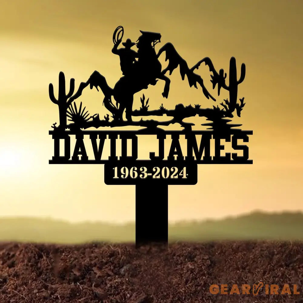 Personalized Cowboy Memorial Metal Stake Cowboy Cross Plaque Sympathy Sign Grave Marker Remembrance Stake Garden Decor