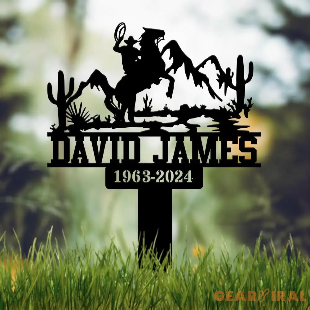 Personalized Cowboy Memorial Metal Stake Cowboy Cross Plaque Sympathy Sign Grave Marker Remembrance Stake Garden Decor