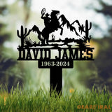 Personalized Cowboy Memorial Metal Stake Cowboy Cross Plaque Sympathy Sign Grave Marker Remembrance Stake Garden Decor
