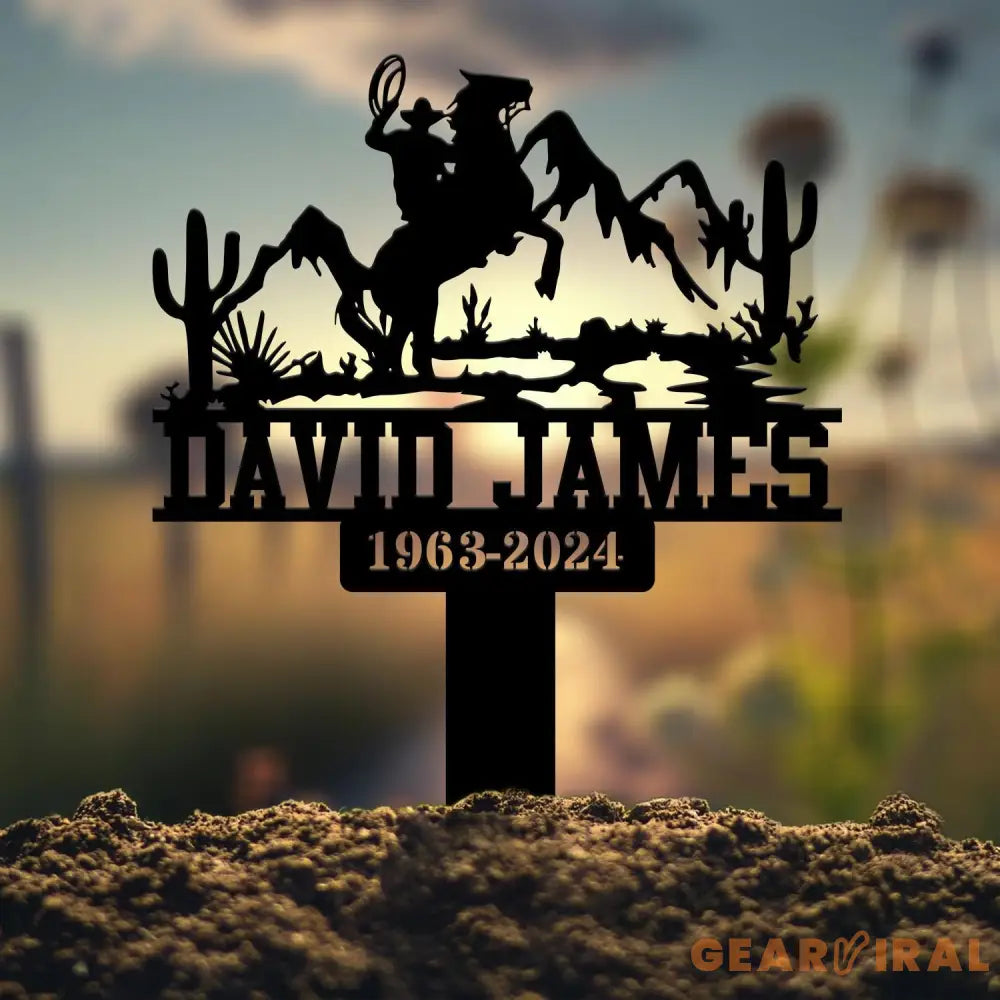 Personalized Cowboy Memorial Metal Stake Cowboy Cross Plaque Sympathy Sign Grave Marker Remembrance Stake Garden Decor