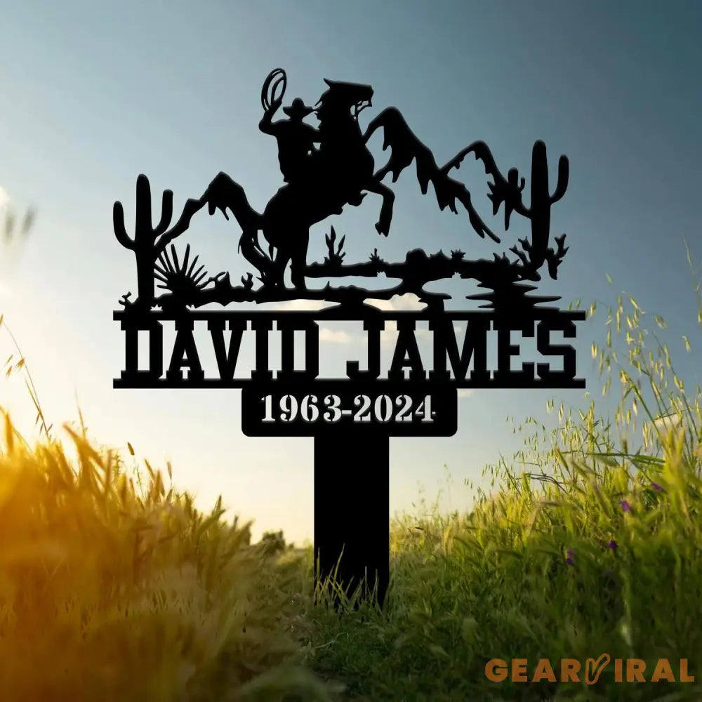 Personalized Cowboy Memorial Metal Stake Cowboy Cross Plaque Sympathy Sign Grave Marker Remembrance Stake Garden Decor