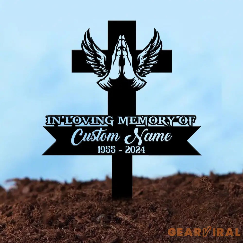 Personalized Cross With Praying Hand Memorial Stake Religion Metal Stake Sympathy Sign Grave Marker Remembrance Stake