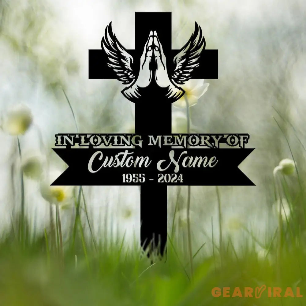 Personalized Cross With Praying Hand Memorial Stake Religion Metal Stake Sympathy Sign Grave Marker Remembrance Stake