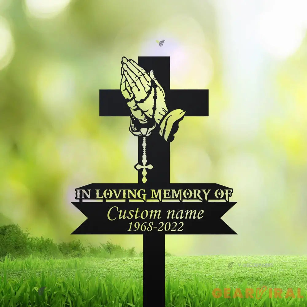 Personalized Cross With Praying Pand Memorial Stake - Dad Loss - Mom Loss - Religion Metal Stake | GearViral