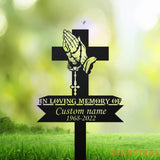 Personalized Cross With Praying Pand Memorial Stake - Dad Loss - Mom Loss - Religion Metal Stake | GearViral