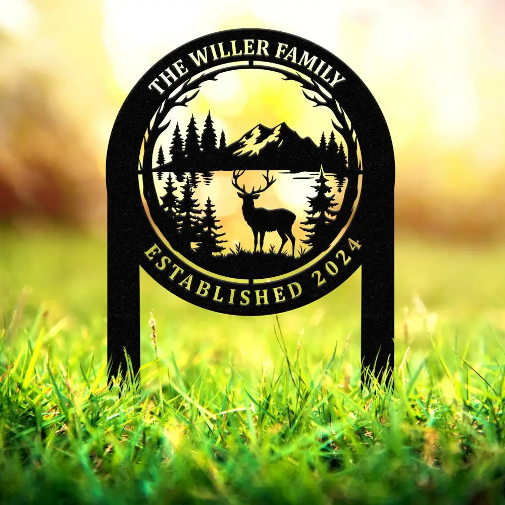Personalized Custom Metal Deer Sign Stake Custom Metal Name Signs Metal Camping Sign Last Name Signs Cabin Sign Gift
