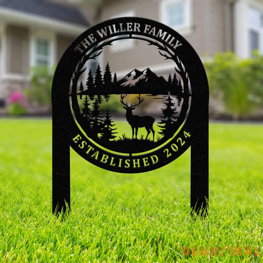 Personalized Custom Metal Deer Sign Stake Custom Metal Name Signs Metal Camping Sign Last Name Signs Cabin Sign Gift