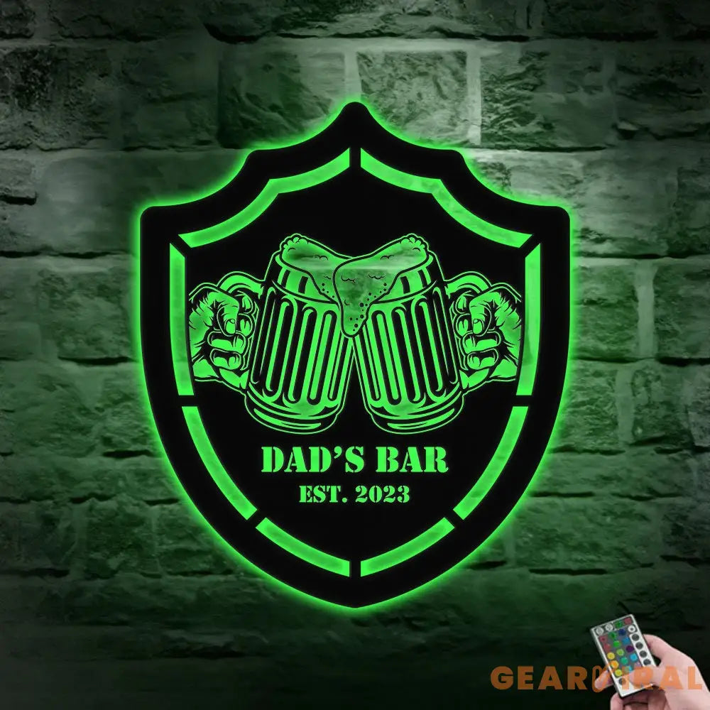 Personalized Dad’s Bar Family name Metal LED Sign - Last Name Initial Hanging - Personalize Dad’s Bar Metal Sign