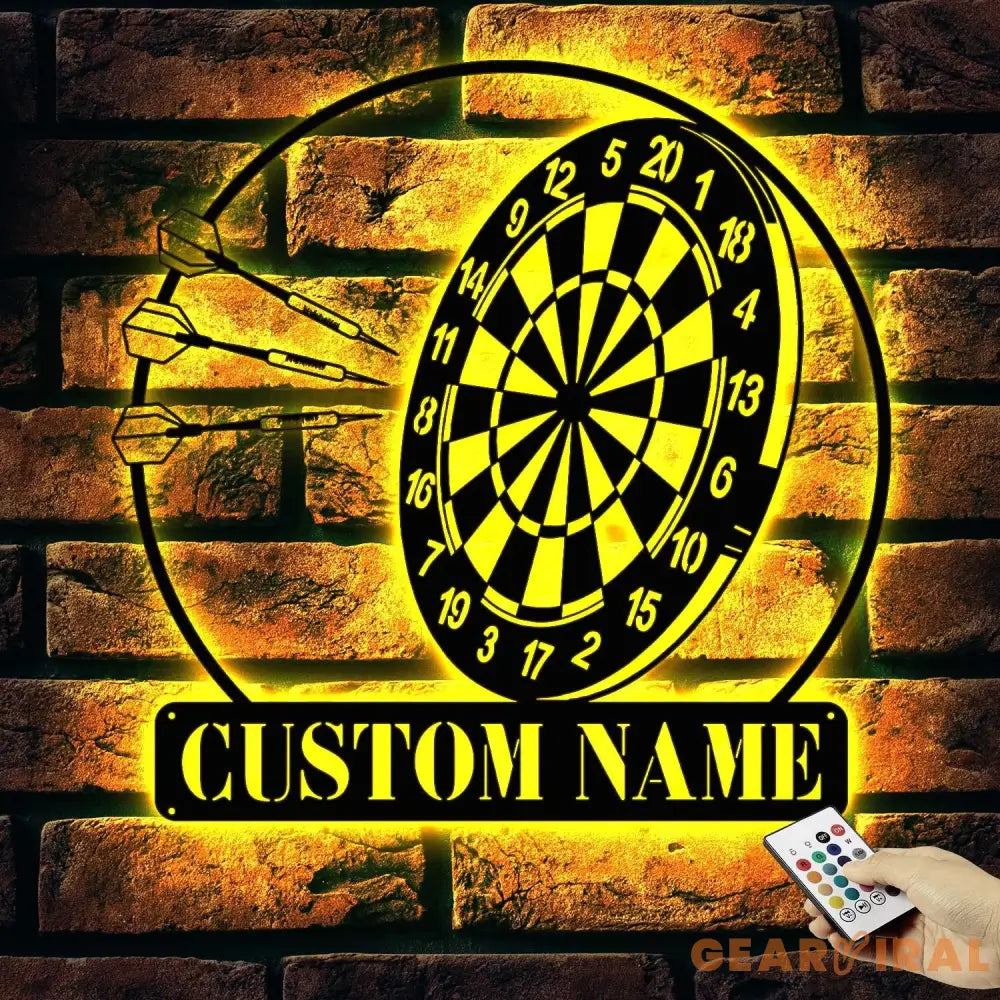 Personalized Dartboard Metal Sign Wall Art With Led Lights - Custom Dart Gamer Name Sign - Game Room Decor - Sport Wall
