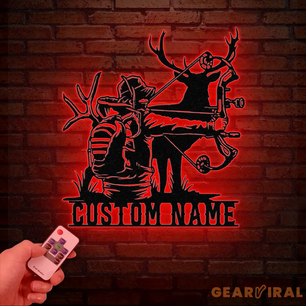 Personalized Deer Bow Hunting Name Metal Sign with Led Light Deer Hunter Gift Custom Last Name Sign Man Cave Decor