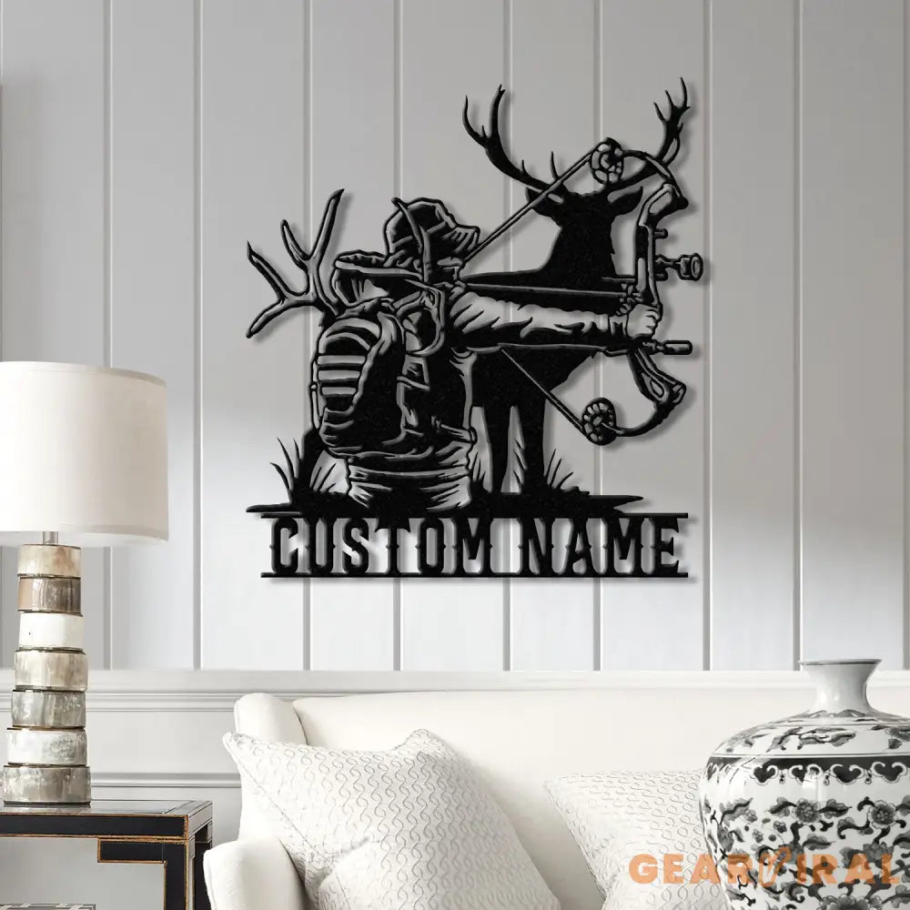 Personalized Deer Bow Hunting Name Metal Sign with Led Light Deer Hunter Gift Custom Last Name Sign Man Cave Decor