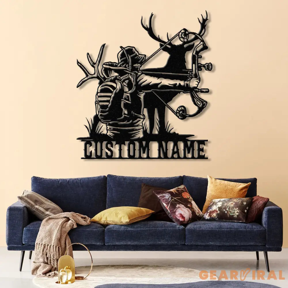 Personalized Deer Bow Hunting Name Metal Sign with Led Light Deer Hunter Gift Custom Last Name Sign Man Cave Decor