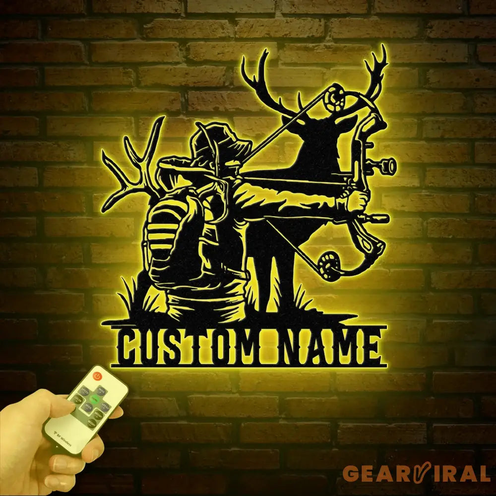 Personalized Deer Bow Hunting Name Metal Sign with Led Light Deer Hunter Gift Custom Last Name Sign Man Cave Decor