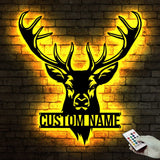 Personalized Deer Hunting Monogram Metal Sign LED Lights - Custom Deer Hunting Metal Signs - Deer Wall Decor - Dad Deer Hunter Wall Hanging Gift | GearViral