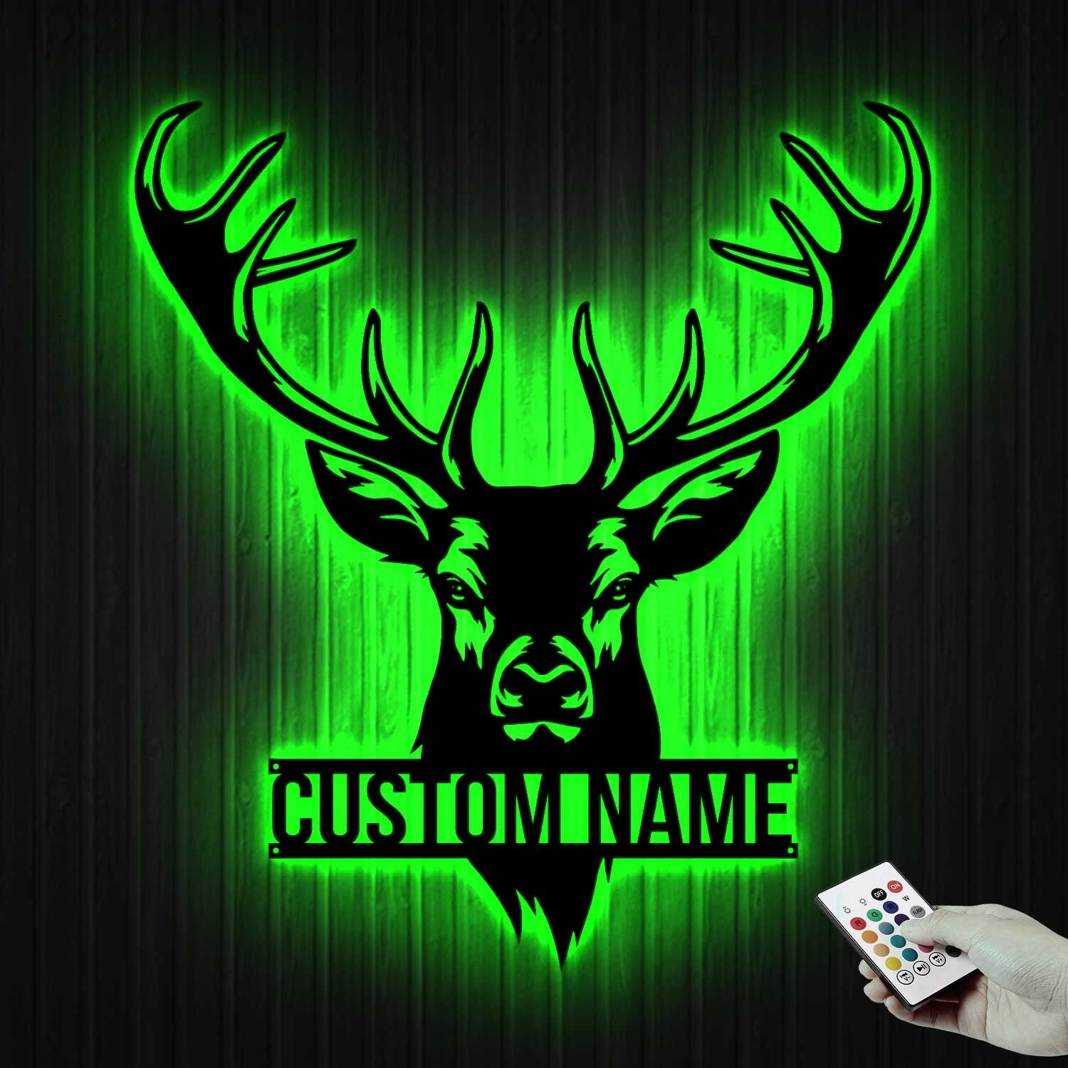 Personalized Deer Hunting Monogram Metal Sign LED Lights - Custom Deer Hunting Metal Signs - Deer Wall Decor - Dad Deer Hunter Wall Hanging Gift | GearViral