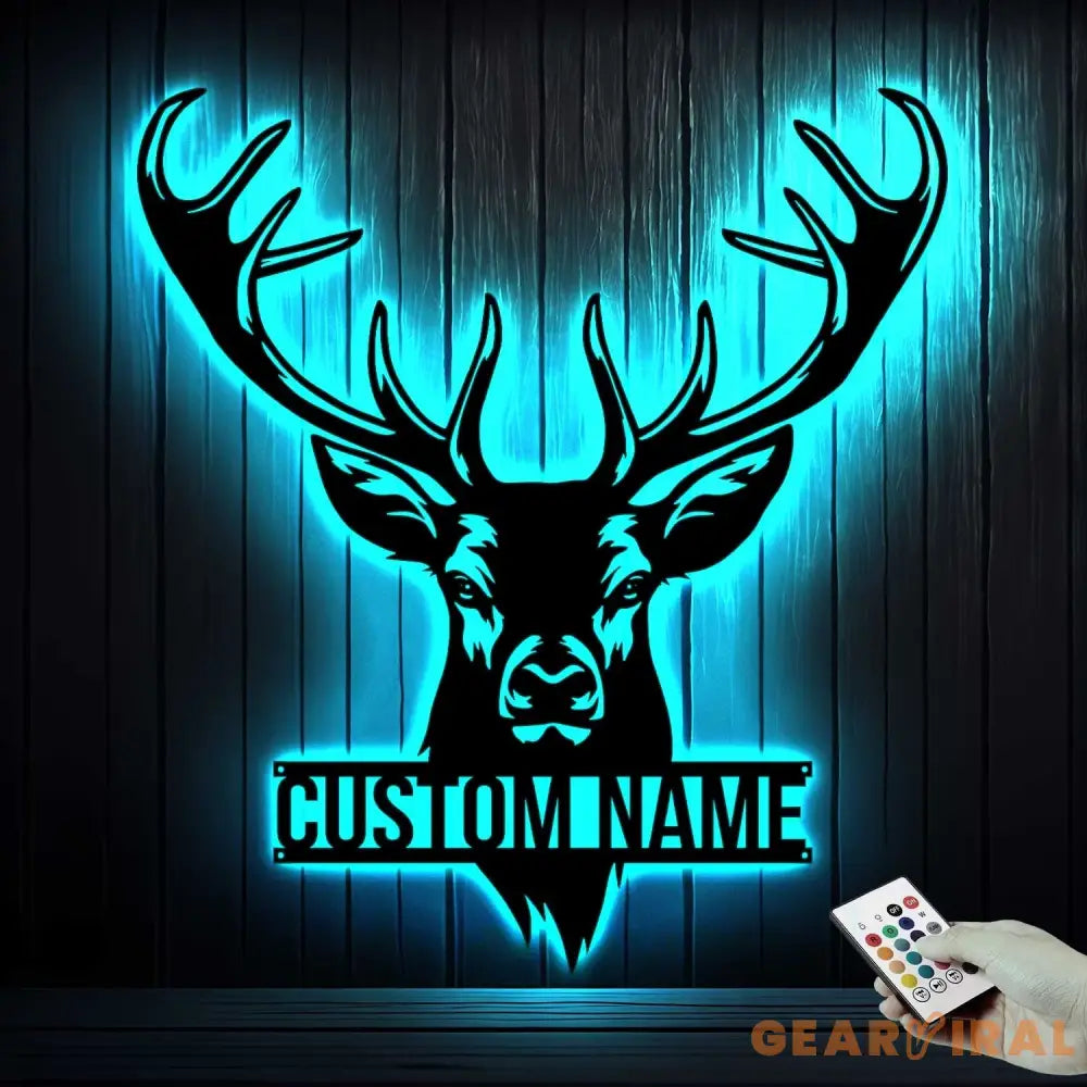 Personalized Deer Hunting Monogram Metal Sign LED Lights - Custom Deer Hunting Metal Signs - Deer Wall Decor - Dad Deer