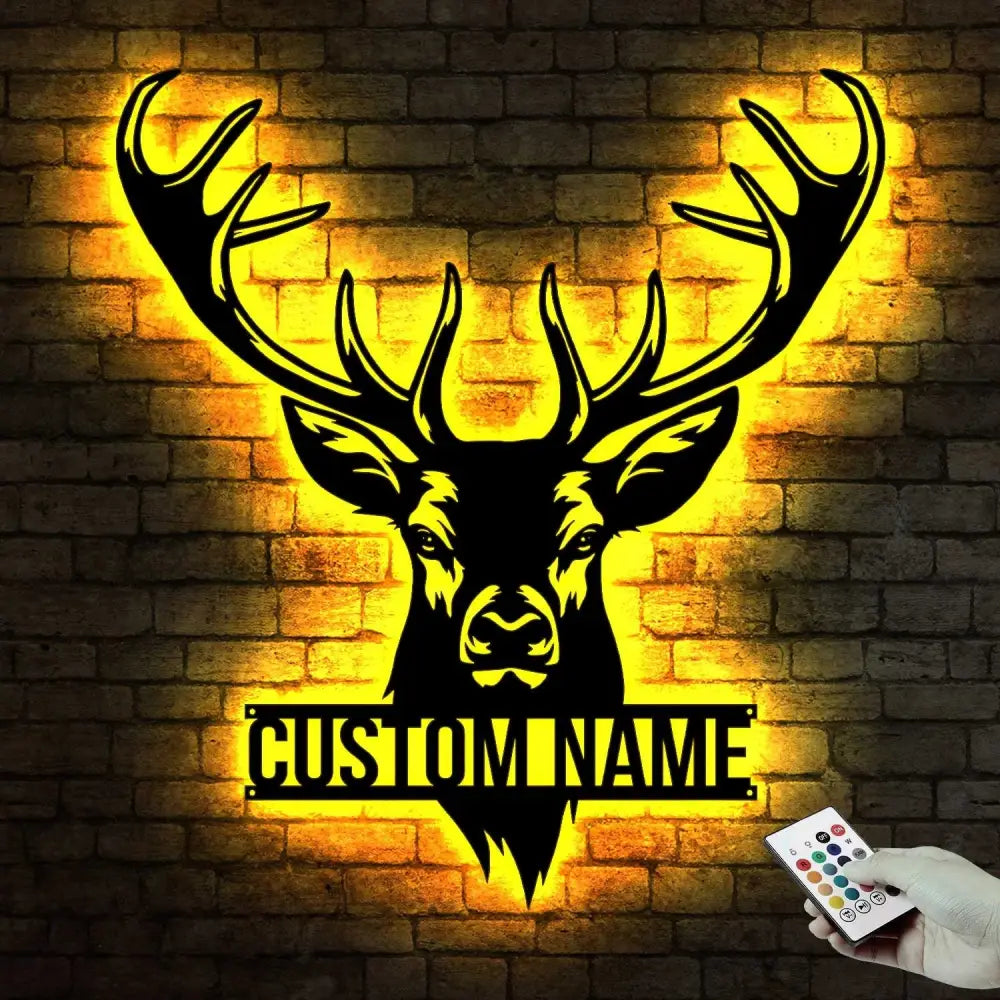 Personalized Deer Hunting Monogram Metal Sign LED Lights - Custom Deer Hunting Metal Signs - Deer Wall Decor - Dad Deer